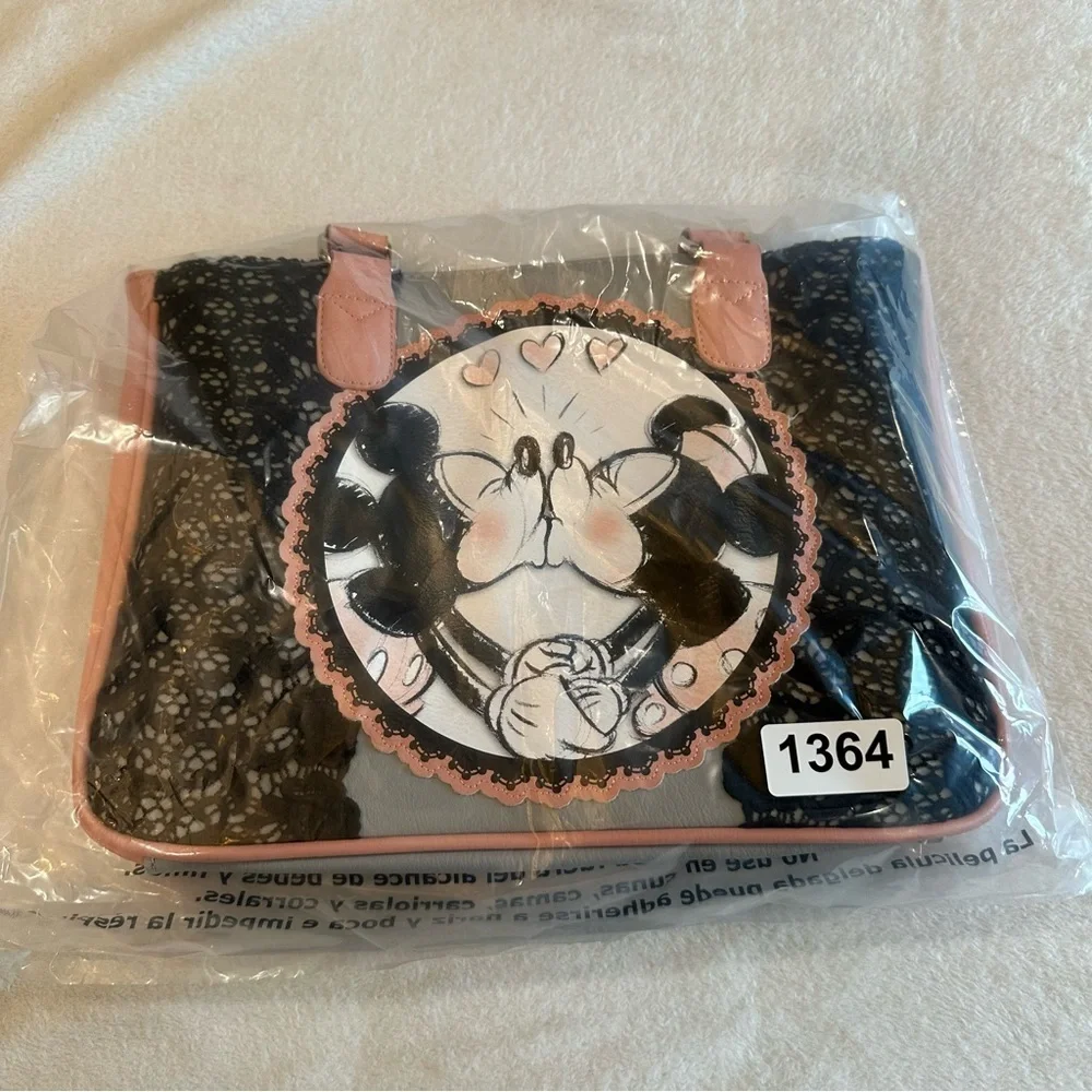 Disney Boutique Mickey and Minnie Mouse Kissing Satchel with Lace Detail